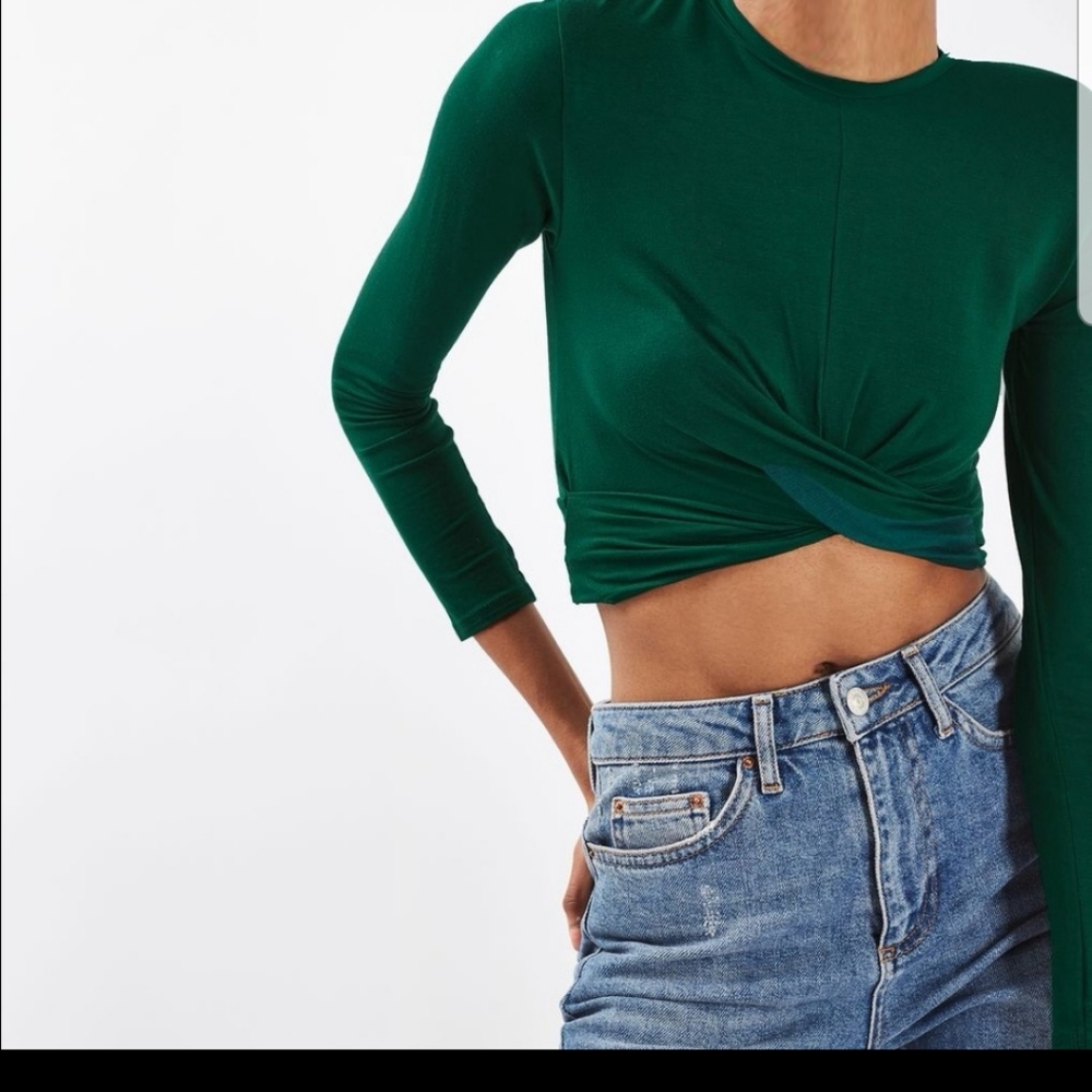Zara Trafaluc Green Long Sleeve Crop Twist Tee